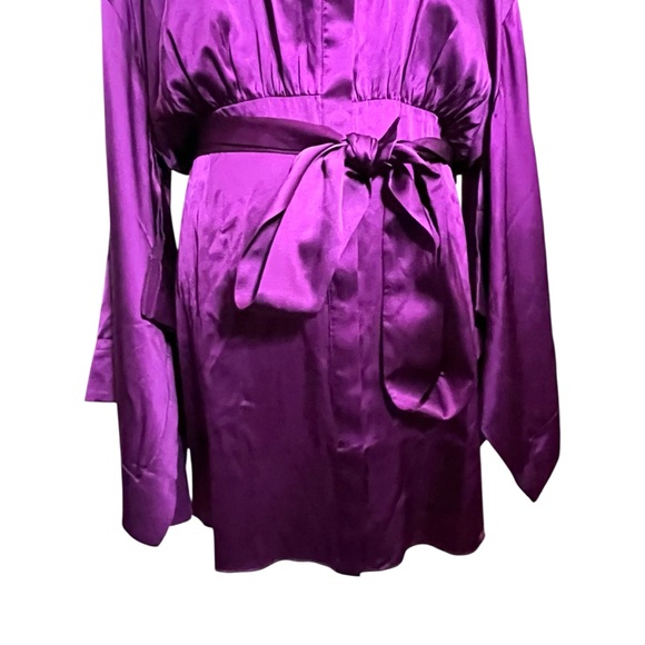 Retrofete NWT Scottie Dress Women’s Size XL Deep Purple Silk Satin Dolman Sleeve - Picture 6 of 11